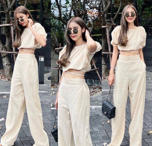 YUNAKA Linen Hot Crop Set